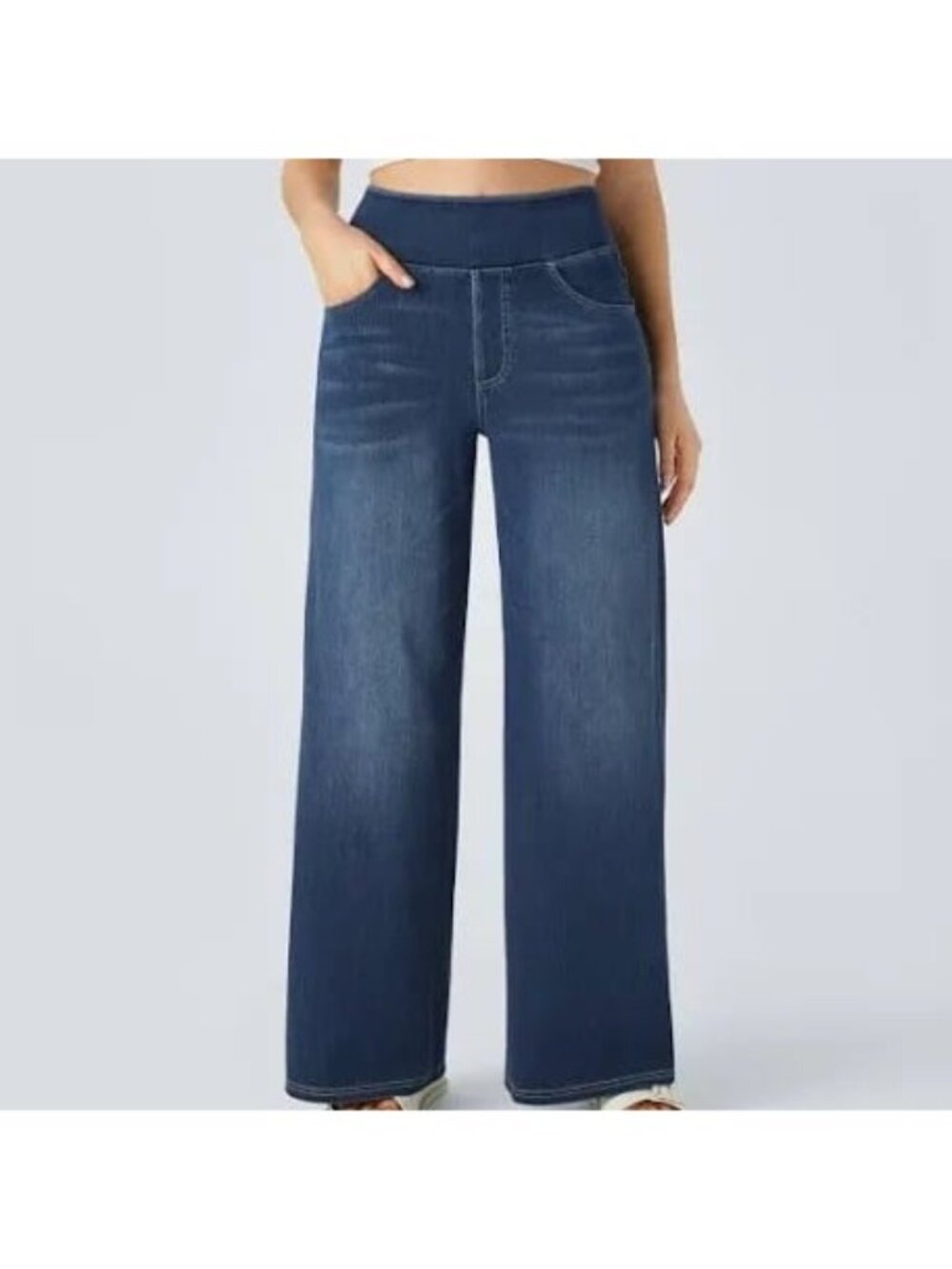 Halara Flex High Waisted Pockets Baggy Wide Leg Washed Casual Jeans 2X Stretchy